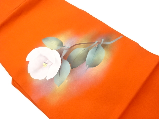 塩瀬金彩手描き椿模様名古屋帯